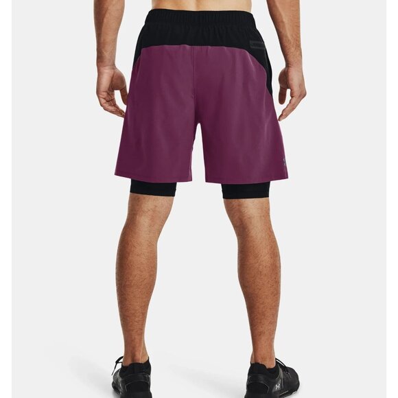 Under Armour Mens Woven 2-in-1 7'' Shorts 1373235 582 Purple Black Size L Large - Picture 4 of 10